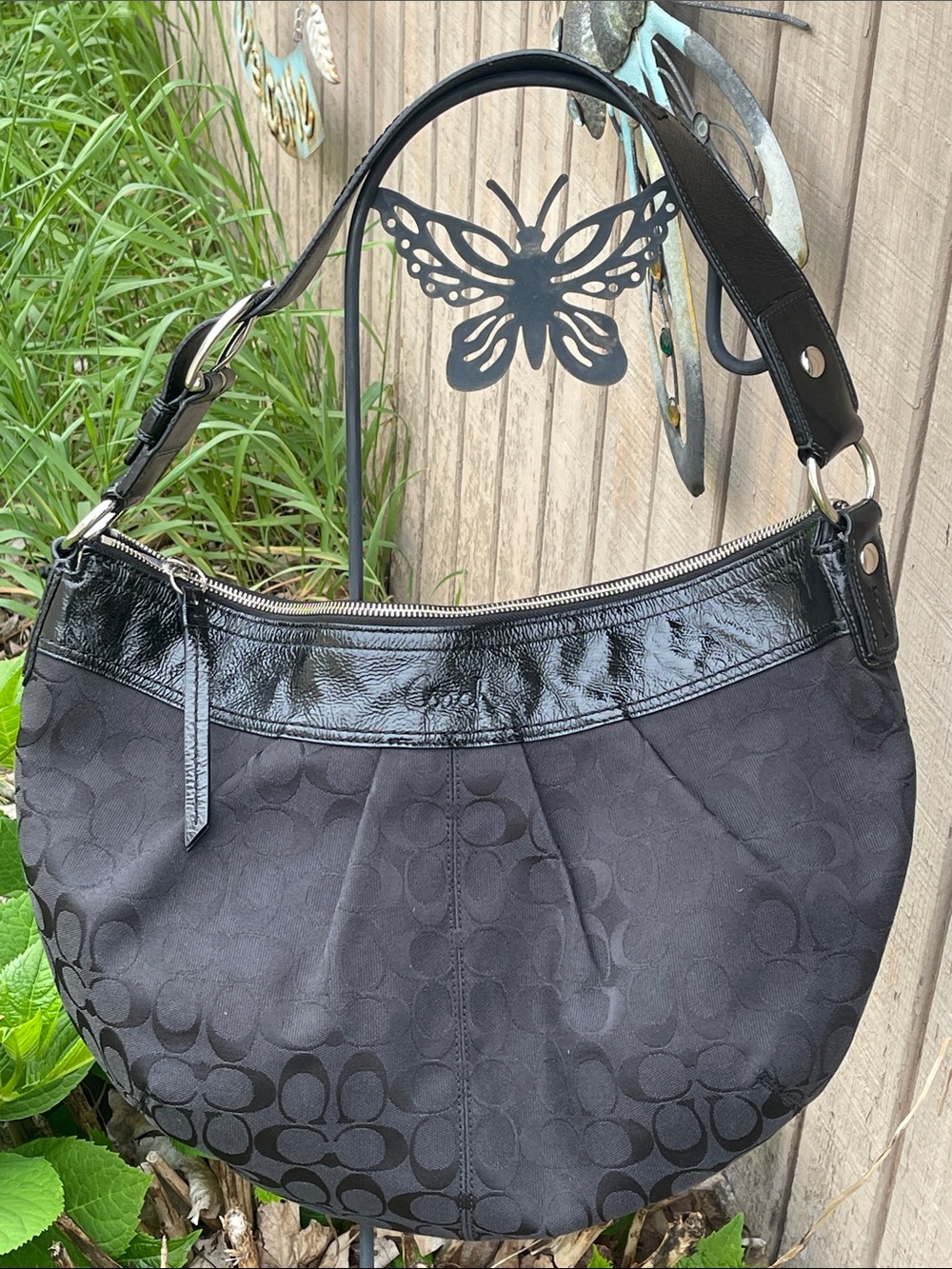 Coach Black Signature Jacquard Hobo